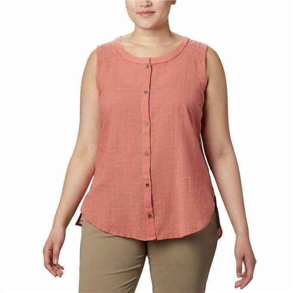 Columbia Womens Curved Hem Sleeveless Top (Dark Coral, Medium)